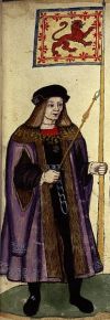 El Rey Santiago IV (James IV), portando la bandera del Reino 
                    de Escocia en 1503